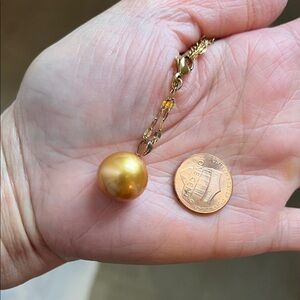 Elegant 14K pendant South Sea pearl 14mm AUTHENTIC , Golden Color pendant only